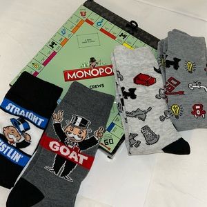 Monopoly 4pair Crews shoe size 6.5-12 socks gift set NEW slightly damaged box